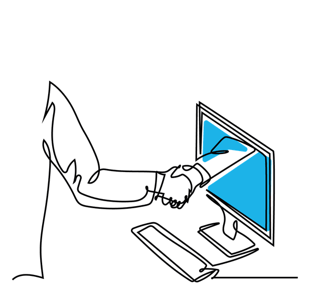 illustration eines monitors und zwei hände