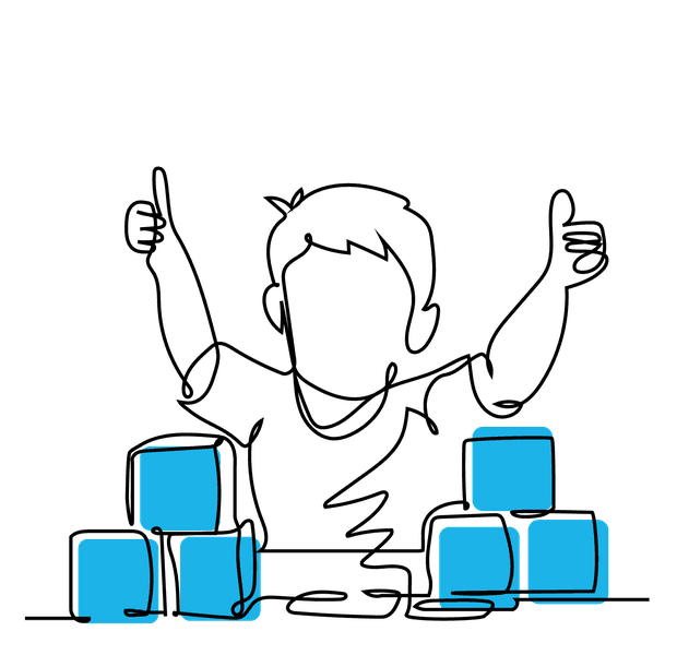 illustration eines kindes mit gehobenen daumen und spilezeug