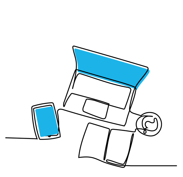 illustrations eines schreibtischs mit arbeitsutensilien