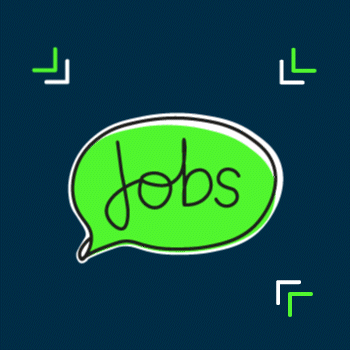 Eine Sprechblase, in der das Wort Jobs steht